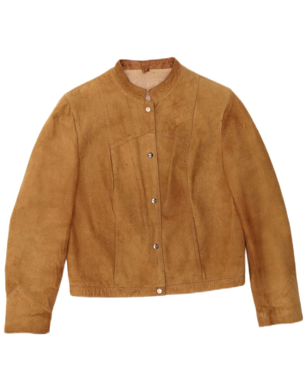 Giubbotto bomber in pelle scamosciata corta da donna vintage UK 12 in pelle beige media
