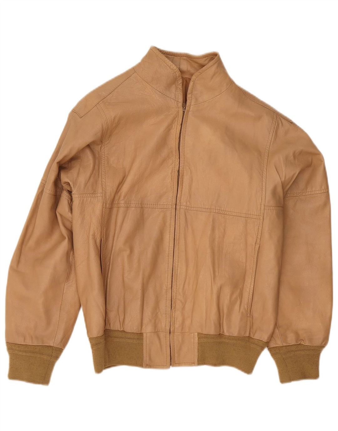 Vintage Womens Leather Bomber Jacket IT 48 XL Beige