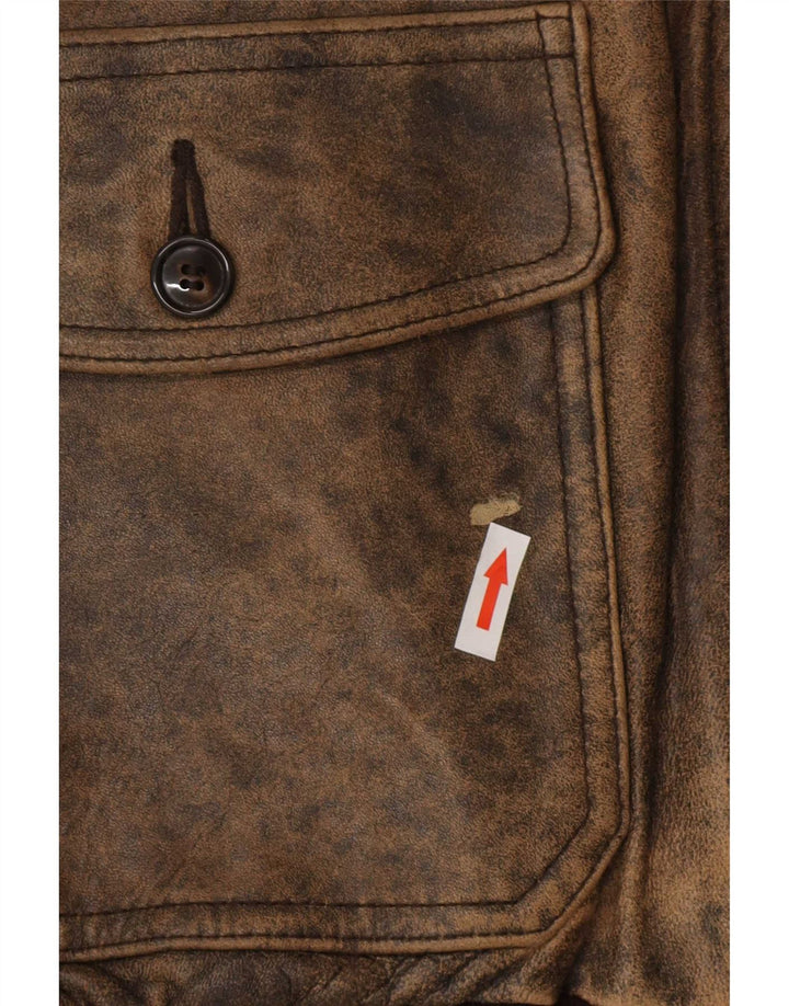 Schott Mens Graphic Leather Flight Aviator Jacket UK 42 XL Brown Leather