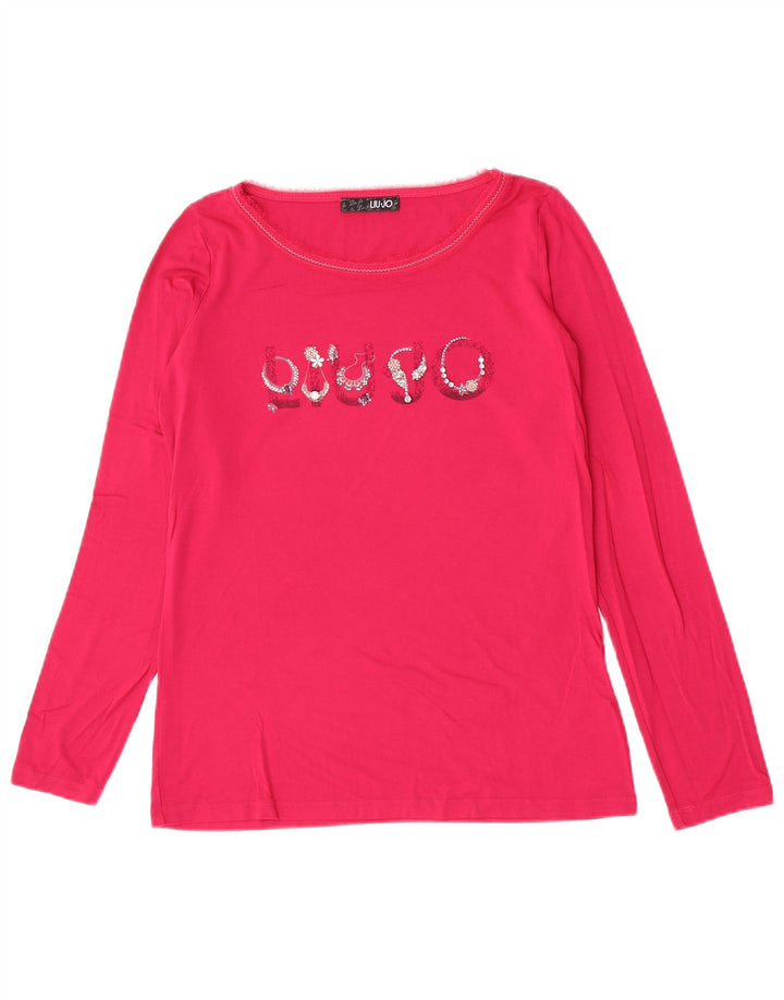 Liu Jo Donna Regular Graphic Top Manica Lunga IT 44 Viscosa Rosa Medio