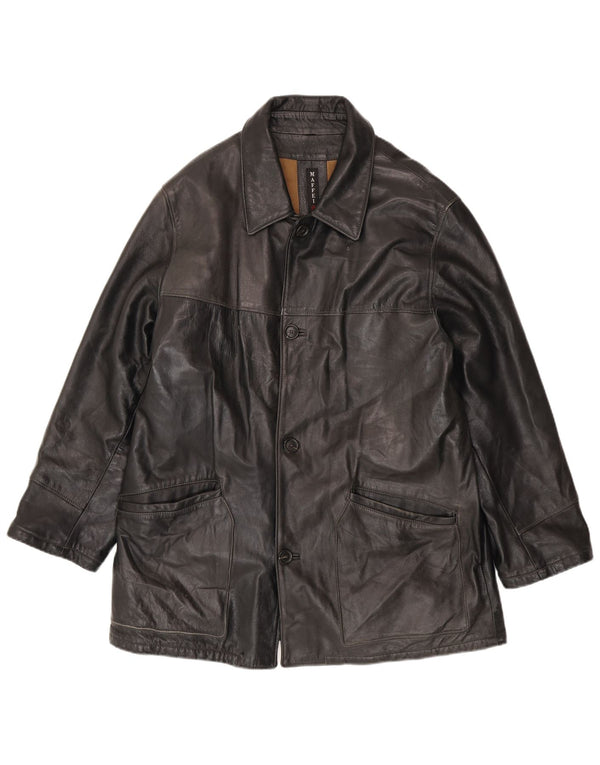 Maffei Mens Leather Jacket IT 54 2XL Black