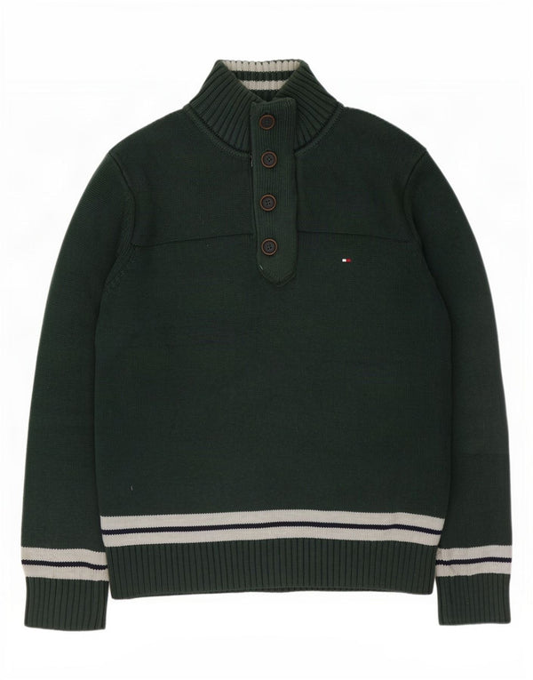 Tommy Hilfiger Herre Button Neck Jumper Sweater Large Green Colourblock