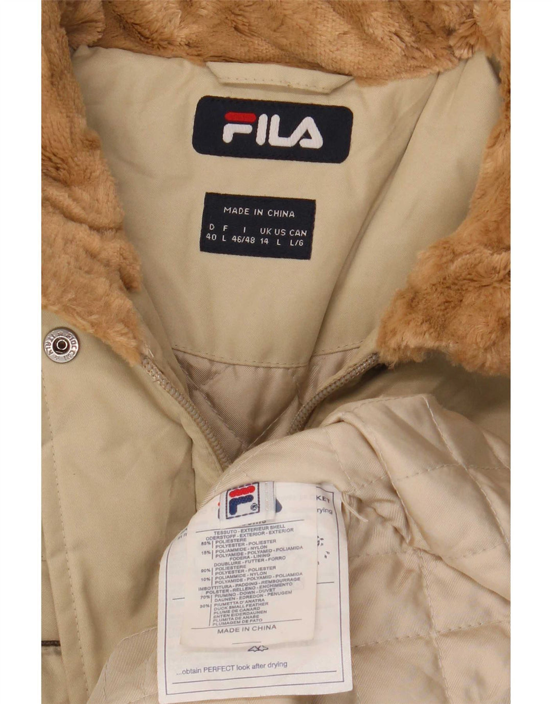 Fila Womens Polstret Frakke UK 14 Large Beige Polyester