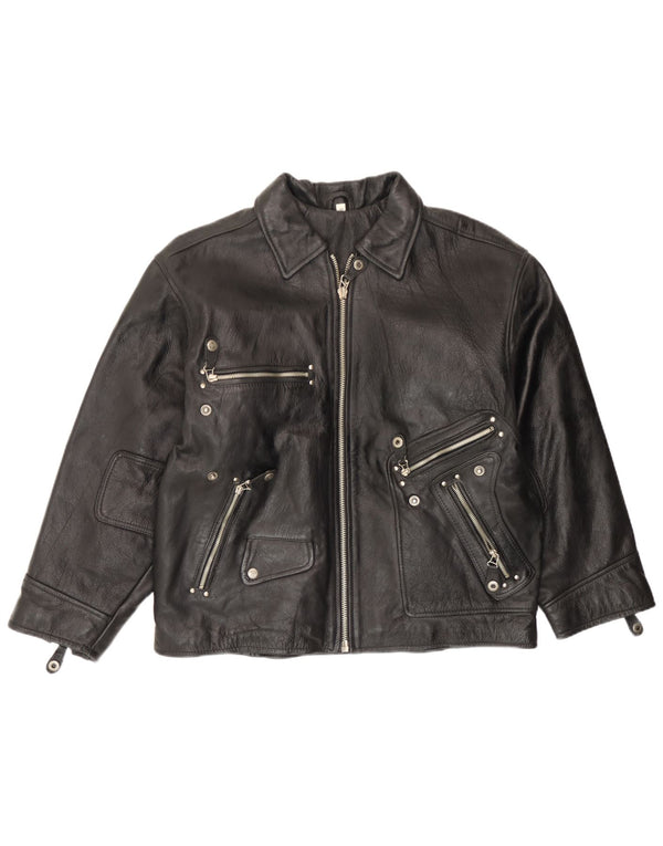 Vintage Mens Leather Jacket EU 54 2XL Black Leather