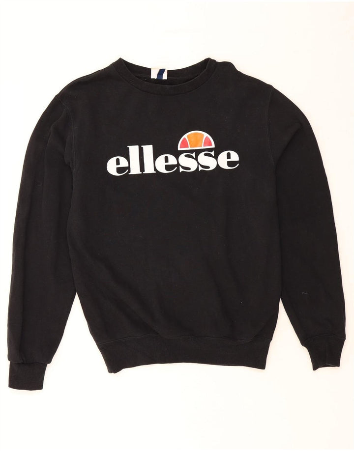 ELLESSE Womens Oversized Graphic Sweatshirt Jumper UK 10 Small Black Vintage Ellesse and Second-Hand Ellesse from Messina Hembry 