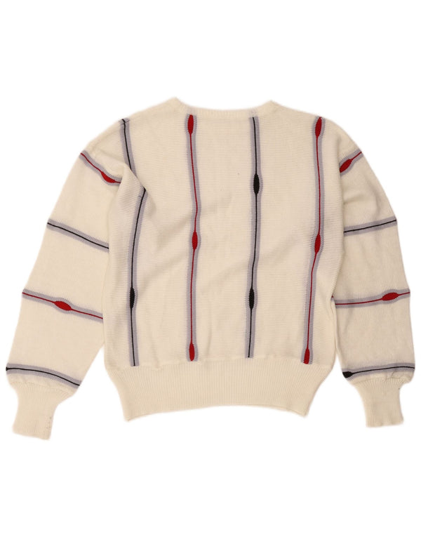 Vintage Womens Boat Neck Jumper Sweater UK 14 Medium White Striped