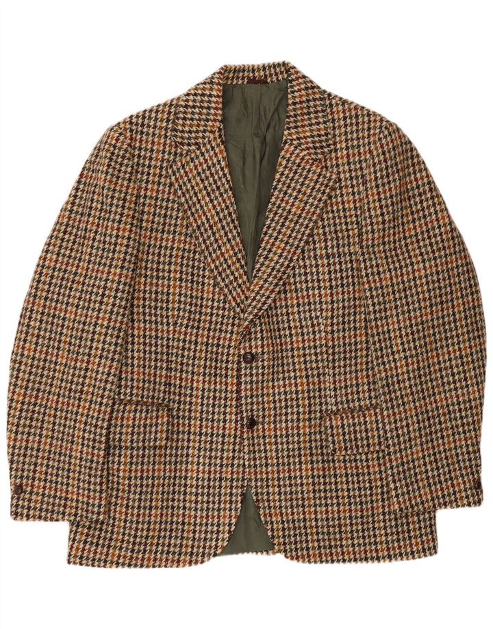 Harris Tweed Mens 2 Button Blazer Jacket UK 40 Large Brown Houndstooth