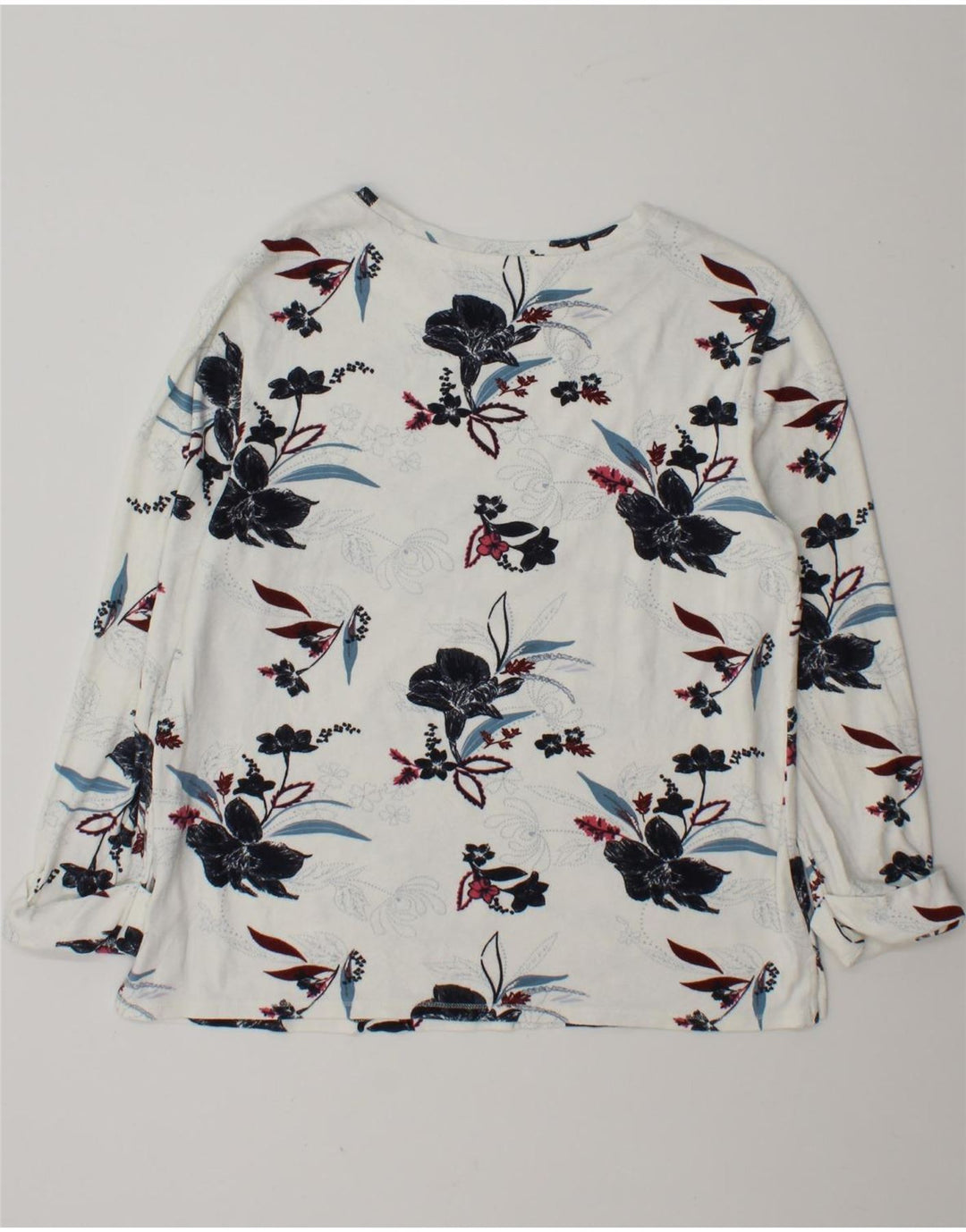 Marks & Spencer Womens Top Long Sleeve UK 12 Medium White Floral Viscose
