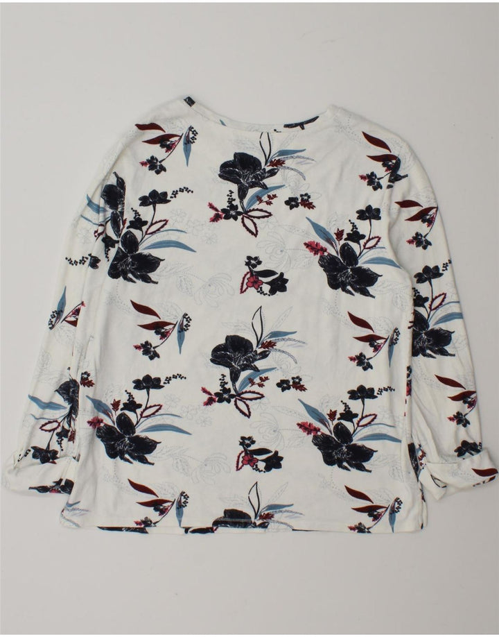 Marks & Spencer Womens Top Long Sleeve UK 12 Medium White Floral Viscose