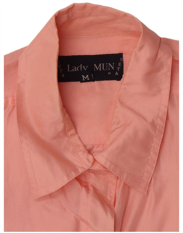 Vintage Womens Oversized Shirt UK 14 Medium Pink Silk