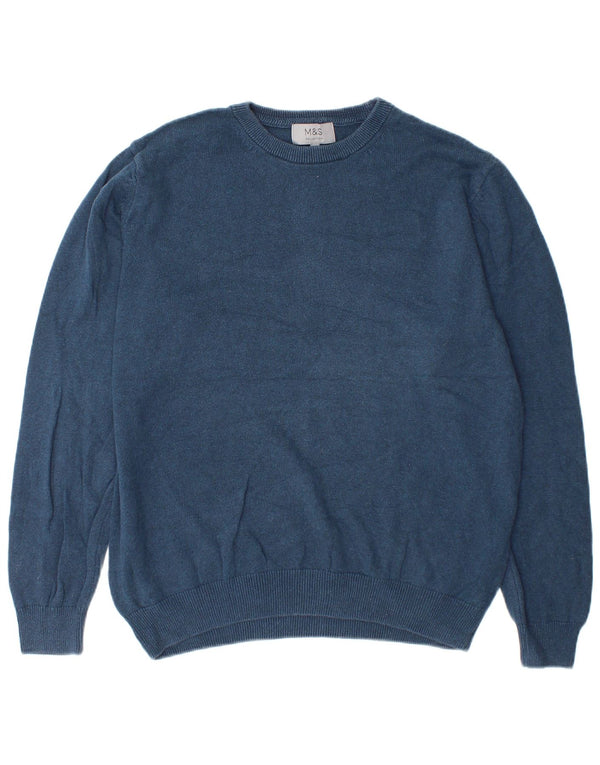 Marks & Spencer Pull à col rond pour homme en coton bleu marine Taille L