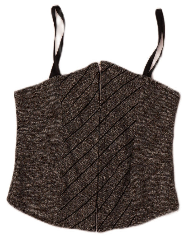 Vintage Womens Corset Top IT 44 Medium Grey Striped Wool