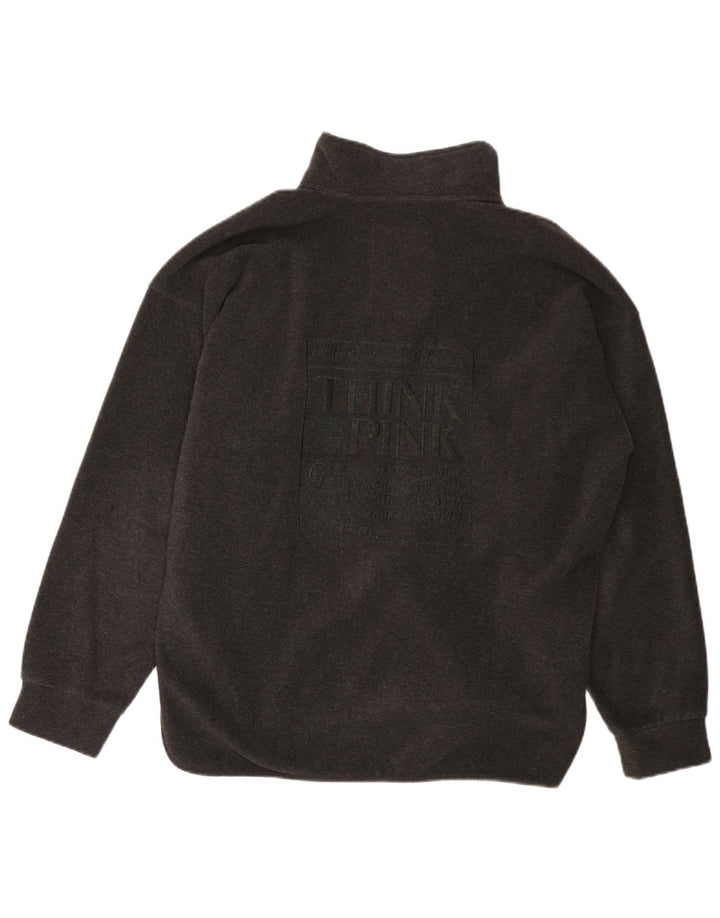 THINK PINK Mens Graphic Zip Neck Fleece Jumper Medium Grey Polyester