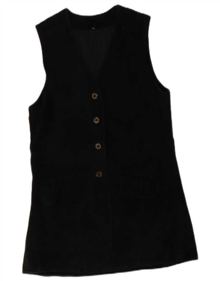 Vintage Womens Suede Gilet EU 36 Small Black