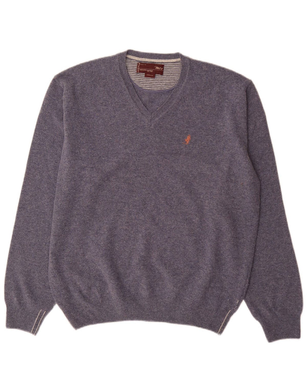 Marlboro Classics Mens V-Neck Jumper Sweater Medium Blue Wool