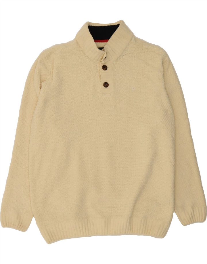 PIERRE CARDIN Mens Button Neck Jumper Sweater XL Off White Polyester Vintage Pierre Cardin and Second-Hand Pierre Cardin from Messina Hembry 
