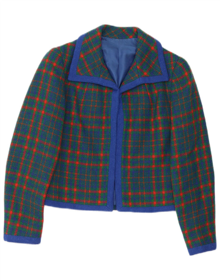 Vintage Womens Blazer Jacket UK 10 Small Green Plaid Retro