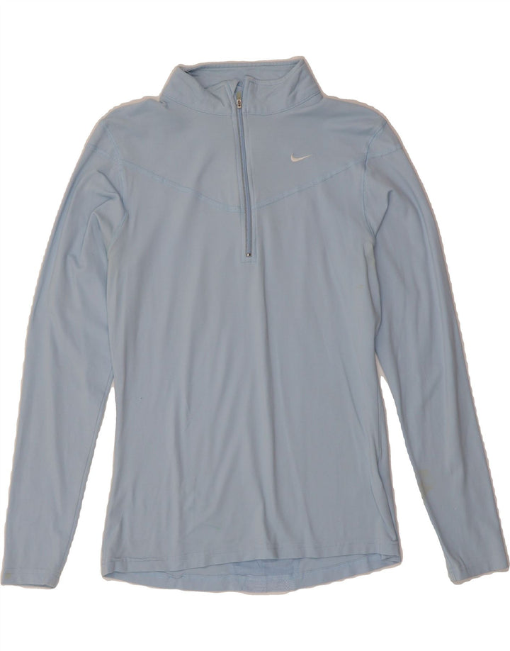 NIKE Womens Zip Neck Pullover Tracksuit Top US 8/10 Medium Blue Nylon Vintage Nike and Second-Hand Nike from Messina Hembry 