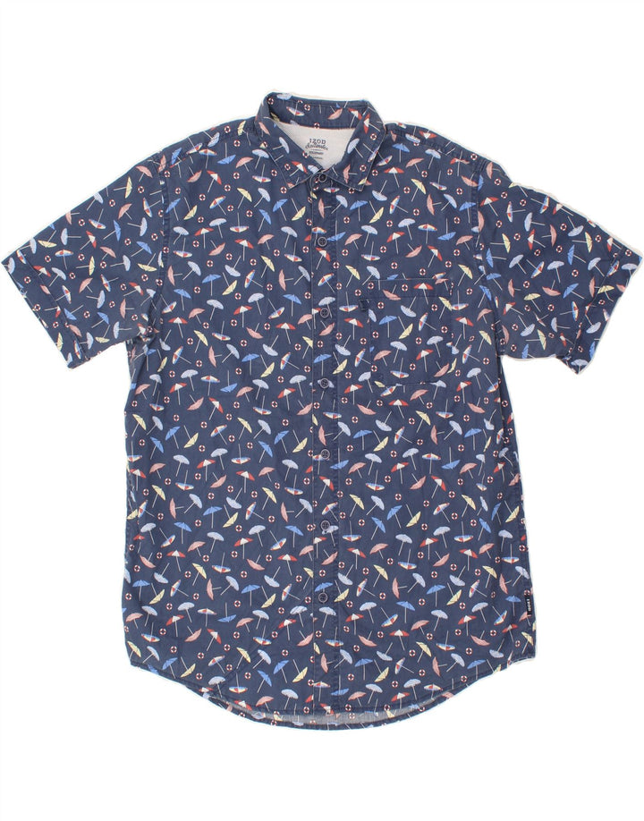 IZOD Mens Salt Water Abstract Pattern Short Sleeve Shirt Large Navy Blue Vintage Izod and Second-Hand Izod from Messina Hembry 