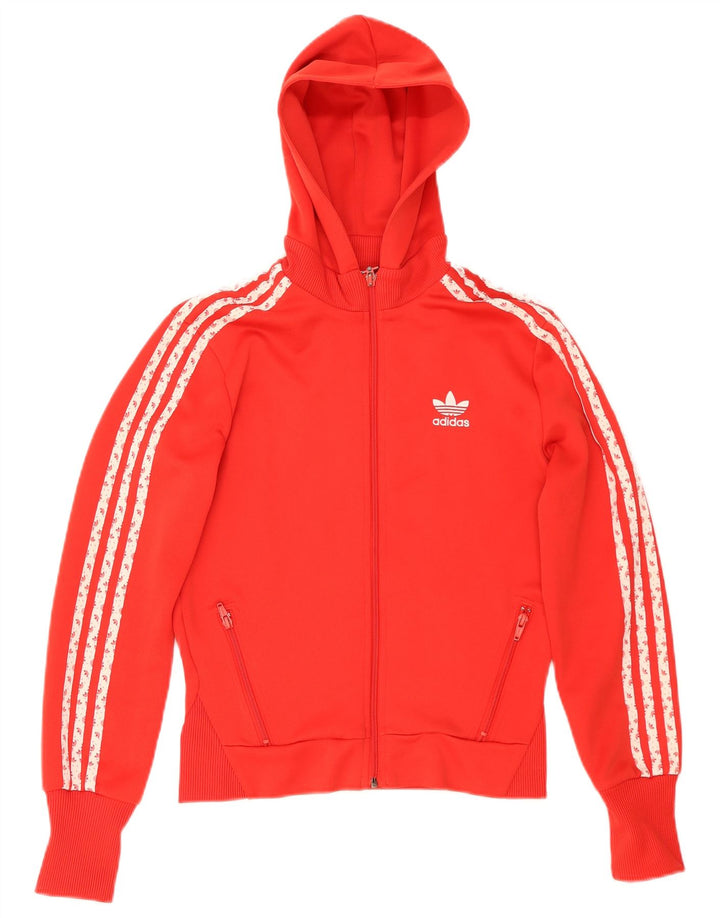 Adidas Womens Graphic Zip Hoodie Sweater EU 38 Small Red Polyester