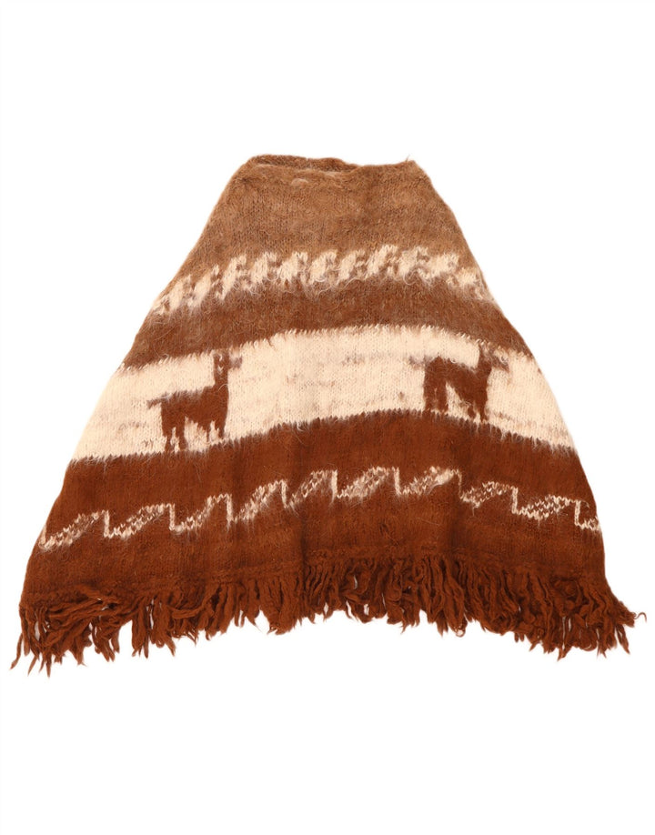 Vintage Womens Poncho Jumper One Size Brown Colourblock Aztec