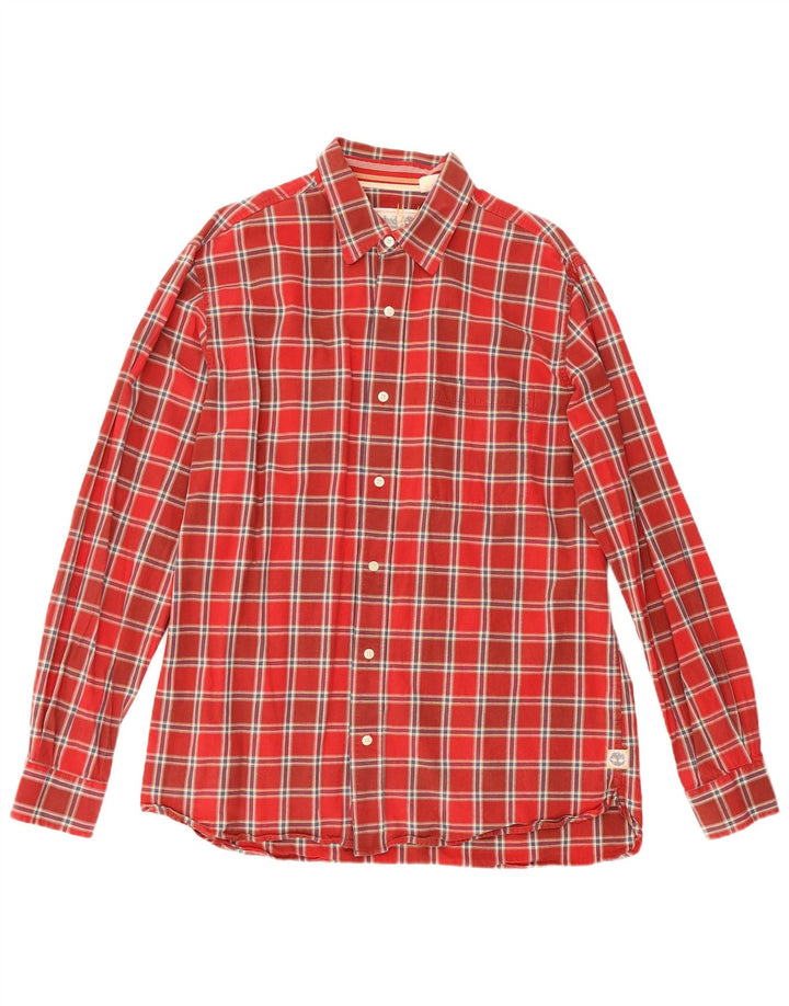 Camisa masculina Timberland grande xadrez vermelho algodão