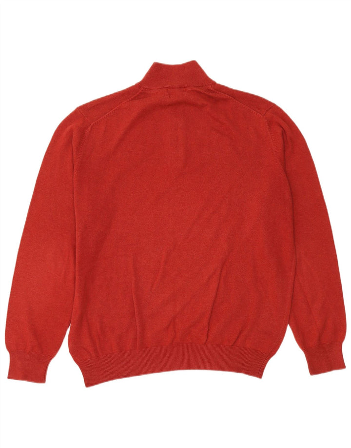 MASSIMO DUTTI Mens Zip Neck Jumper Sweater Large Red Cotton