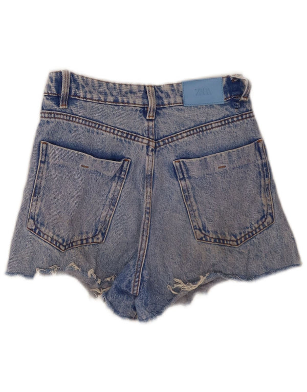 Женские джинсовые шорты Zara с высокой талией и широкими штанинами EU 32 2XS W22 Синие, хлопок
