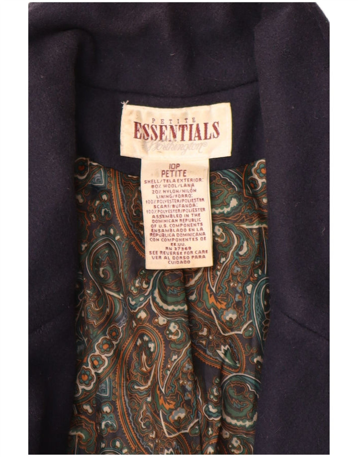 Worthington Essentials Womens Double Breasted Coat US 10 Large Navy Blue
