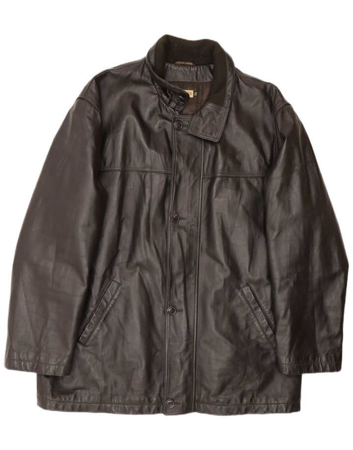 Casaco de couro masculino vintage IT 58 3XL preto
