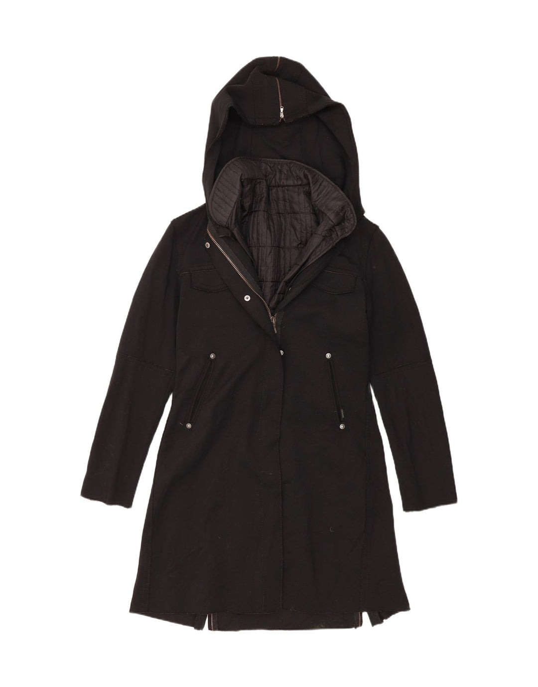 CALVIN KLEIN JEANS Womens Hooded Overcoat UK 14 Medium Black