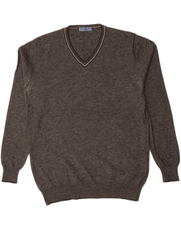 Harmont & Blaine Mens V-Neck Jumper Sweater Large Grey Flecked Wool