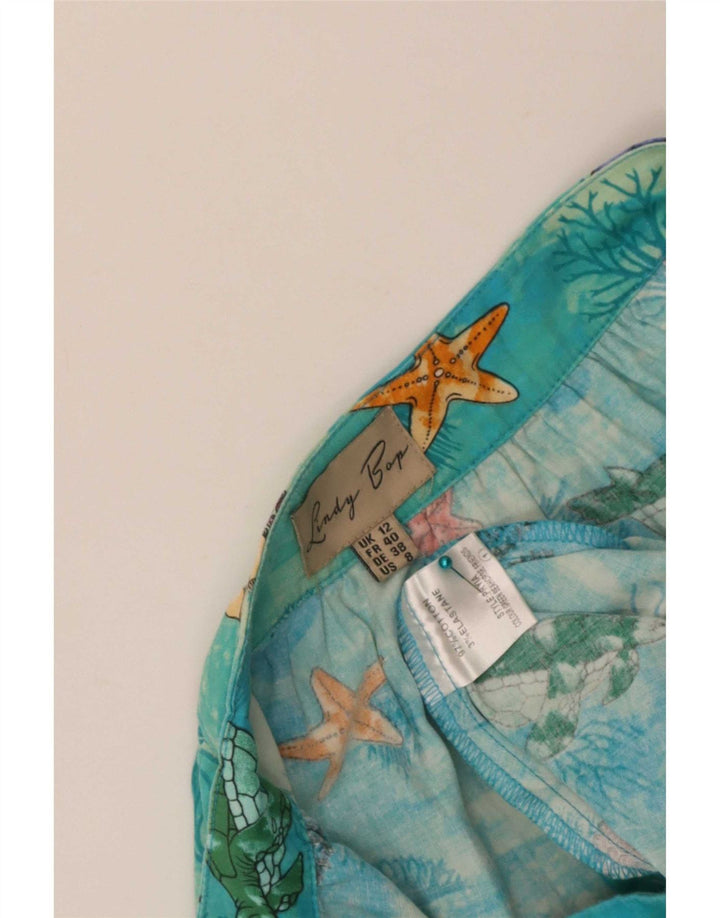 Lindy bop Womens Abstract Pattern Flared Skirt UK 12 Medium W30 Blue Cotton