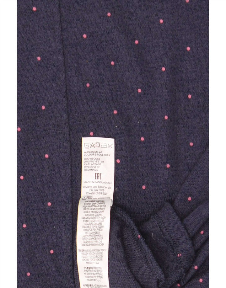 Marks & Spencer Womens Top Long Sleeve UK 14 Large Navy Blue Spotted