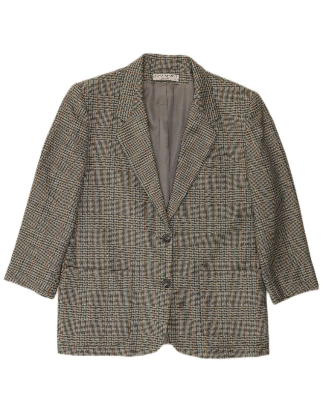 Vintage Womens 2 Button Blazer Jacket IT 46 Large Grey Houndstooth Wool