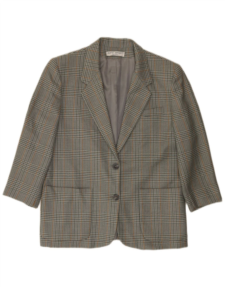 Vintage Womens 2 Button Blazer Jacket IT 46 Large Grey Houndstooth Wool