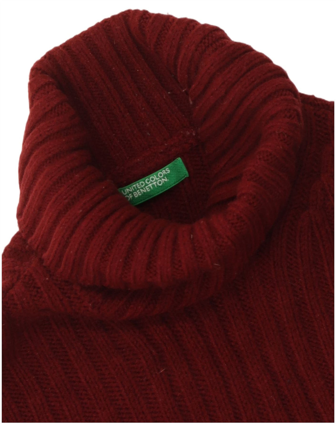 Benetton Mens Roll Neck Jumper Sweater Small Burgundy