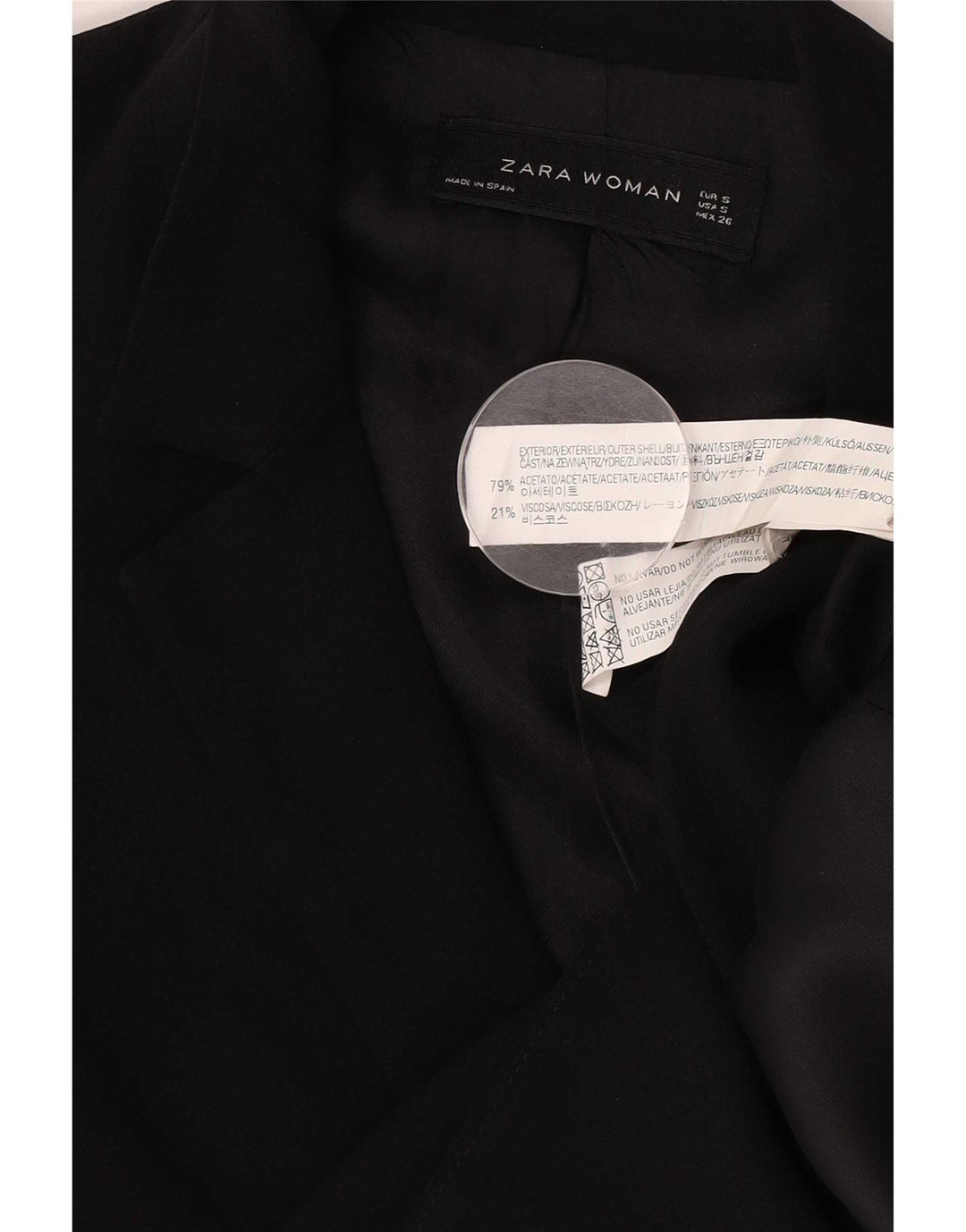 Zara Femme Blazer Croisé Veste UK 10 Petit Acétate Noir