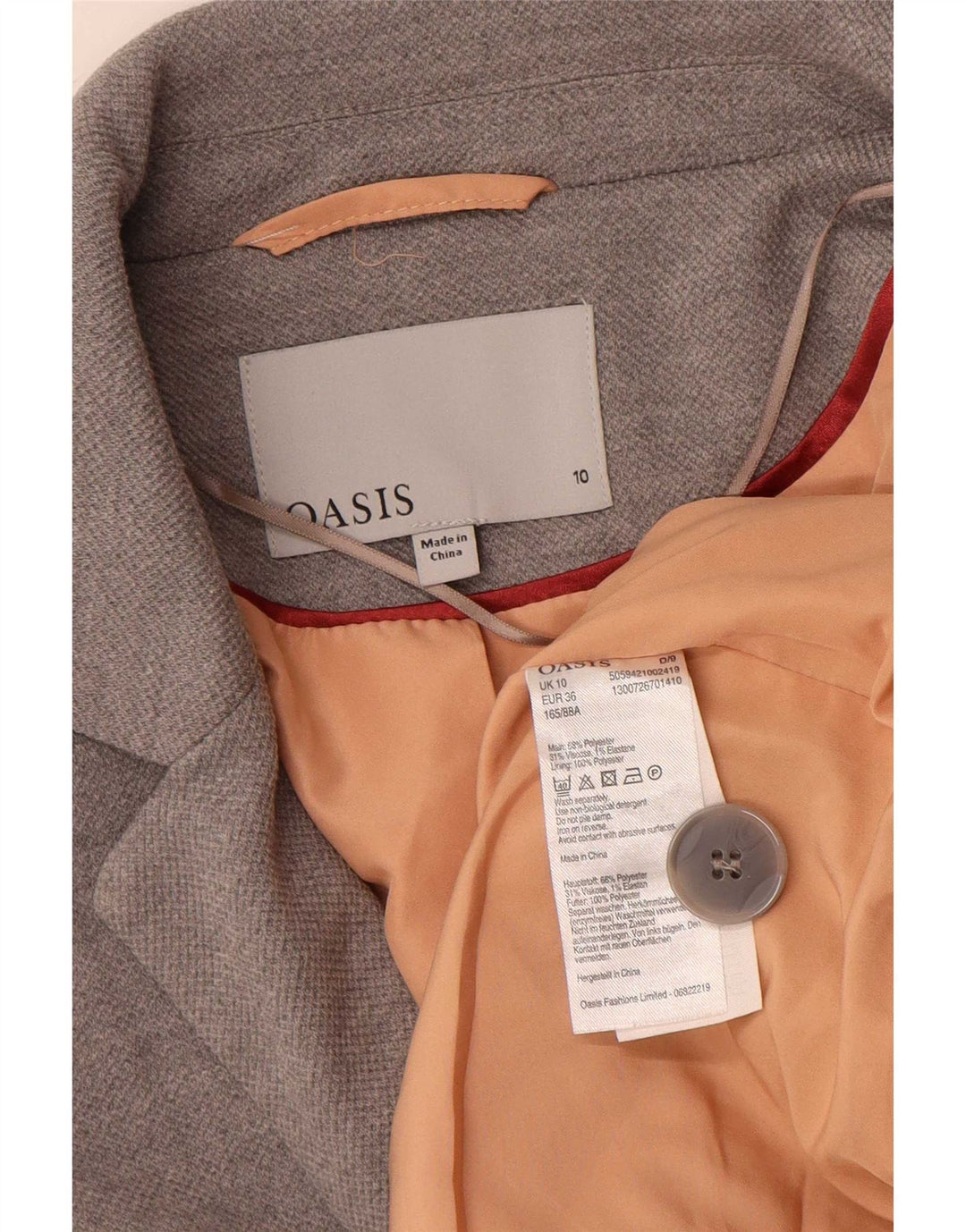 Oasis Chaqueta tipo blazer holgada con 1 botón para mujer UK 40 Small Gris Poliéster