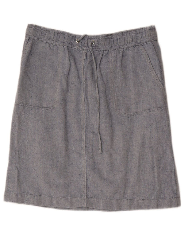 Marks & Spencer Womens Midi Skirt UK 10 Small W30 Blue Herringbone Linen
