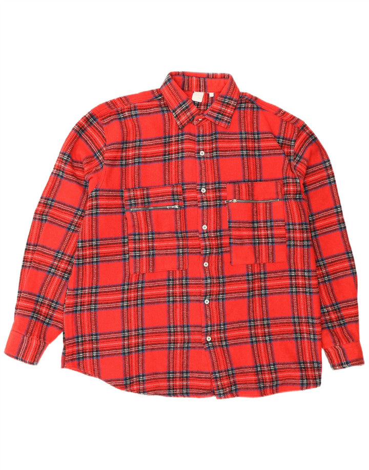 Vintage Mens Flannel Shirt Large Red Check