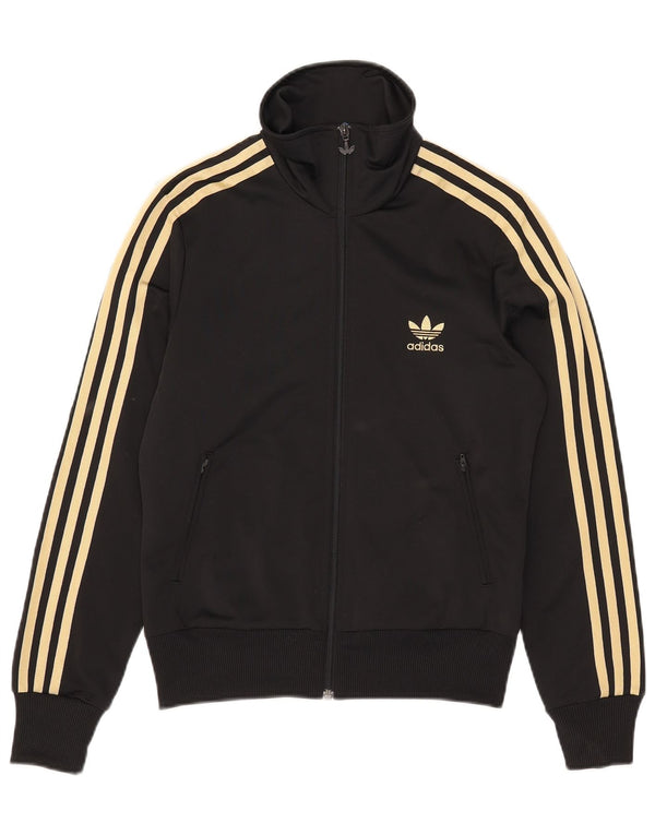Adidas Womens Graphic Tracksuit Top Jacket UK 14 Medium Black Polyester