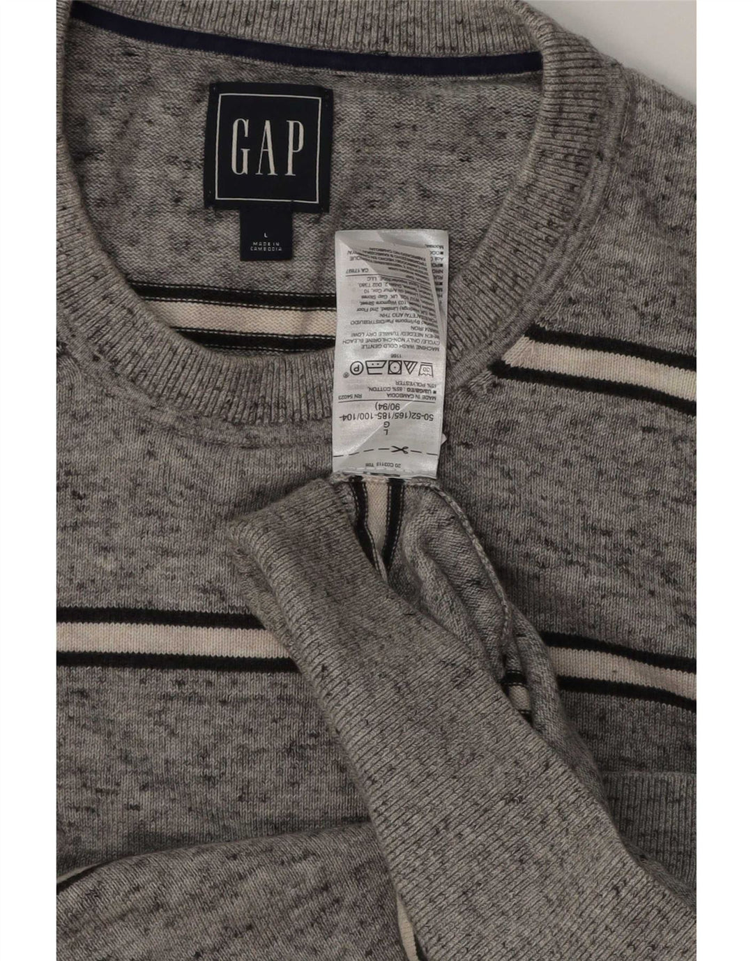 Gap Mens Crew Neck Jumper Sweater Large Grey Striped Cotton