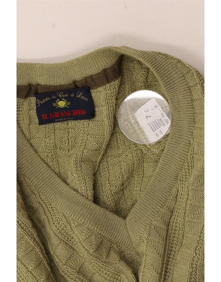 Il Granchio Mens V-Neck Jumper Sweater Large Green Wool