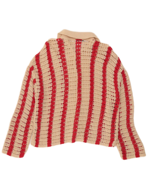 Übergroßer Häkel-Cardigan von Zara für Damen, Gr. 10, Größe S, Beige, gestreift