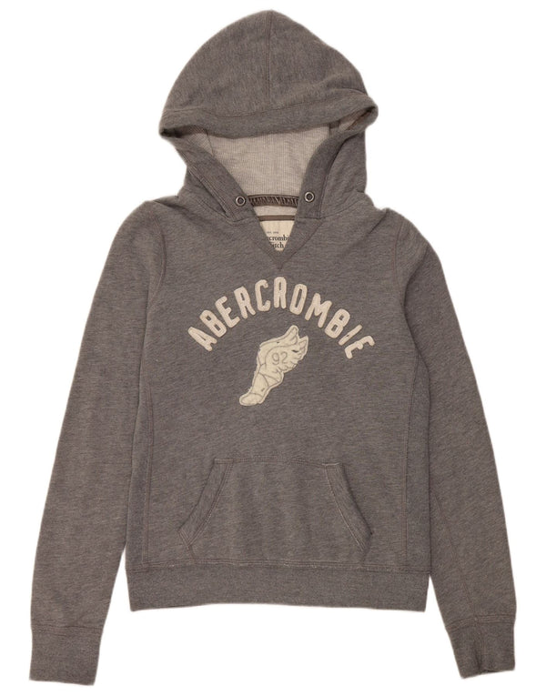 Abercrombie & Fitch Damen-Kapuzenpullover mit Grafik, UK 12, mittelgraue Baumwolle