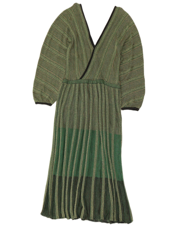 Vintage Womens Knit Long Sleeve Maxi Dress IT 42 Medium Green Striped
