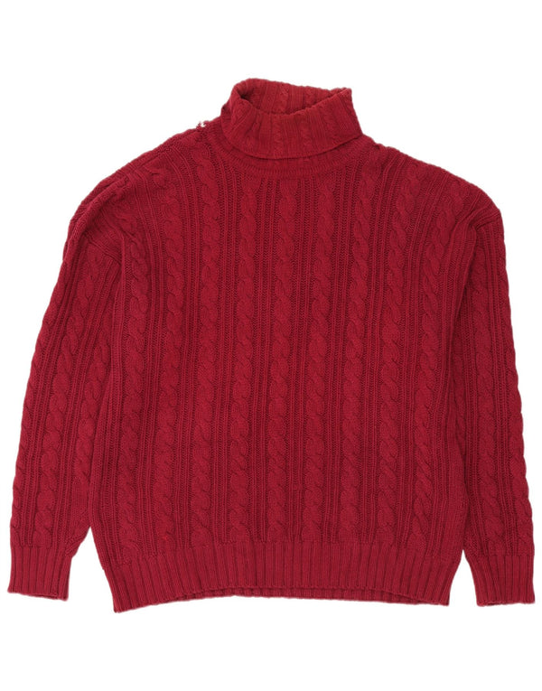 Eddie Bauer Mens Roll Neck Jumper Sweater Large Red Cotton