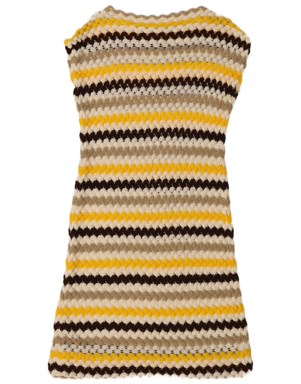 Abito tubino senza maniche vintage da donna UK 16 grandi strisce multicolori
