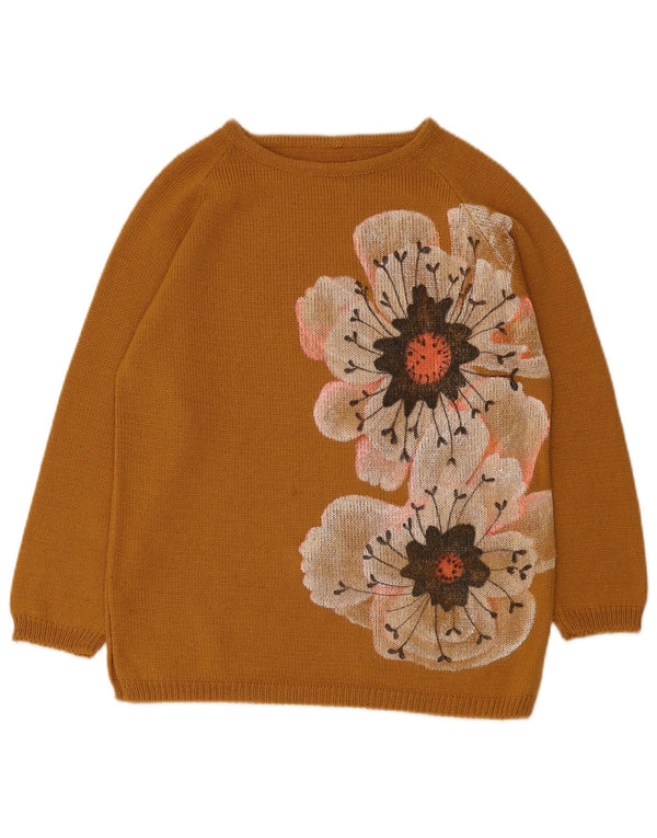 Vintage Womens Crew Neck Jumper Sweater UK 14 Medium Brown Floral Classic